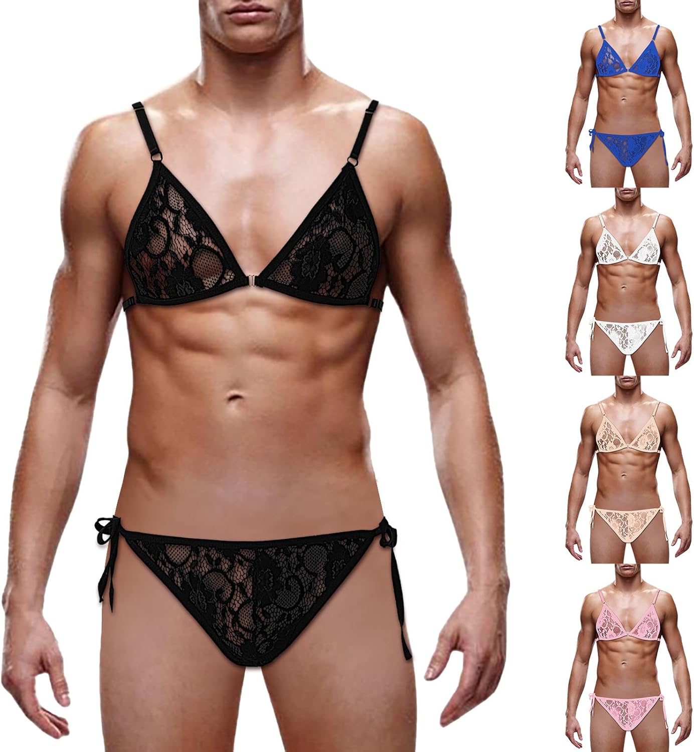 Men's Lace Sissy Thong Panties Sexy Low Rise T-back G-string Underwear Sheer Gay Lingerie Crossdresser