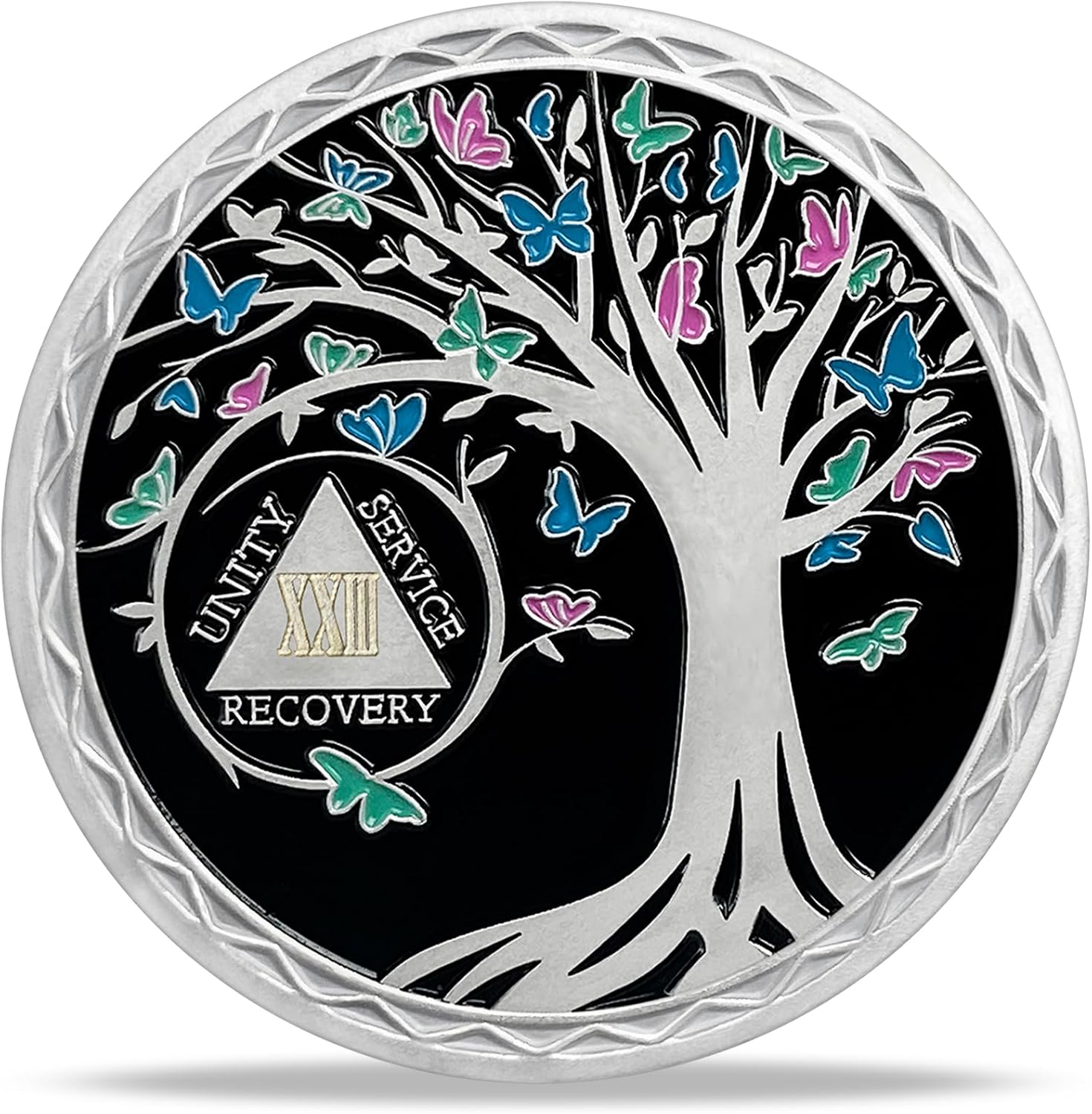 23 Year Sobriety Coin Tree of Life AA Medallion Alcoholics Anonymous Chip Anniversary Token Sobriety Gifts for Women Men in Recovery