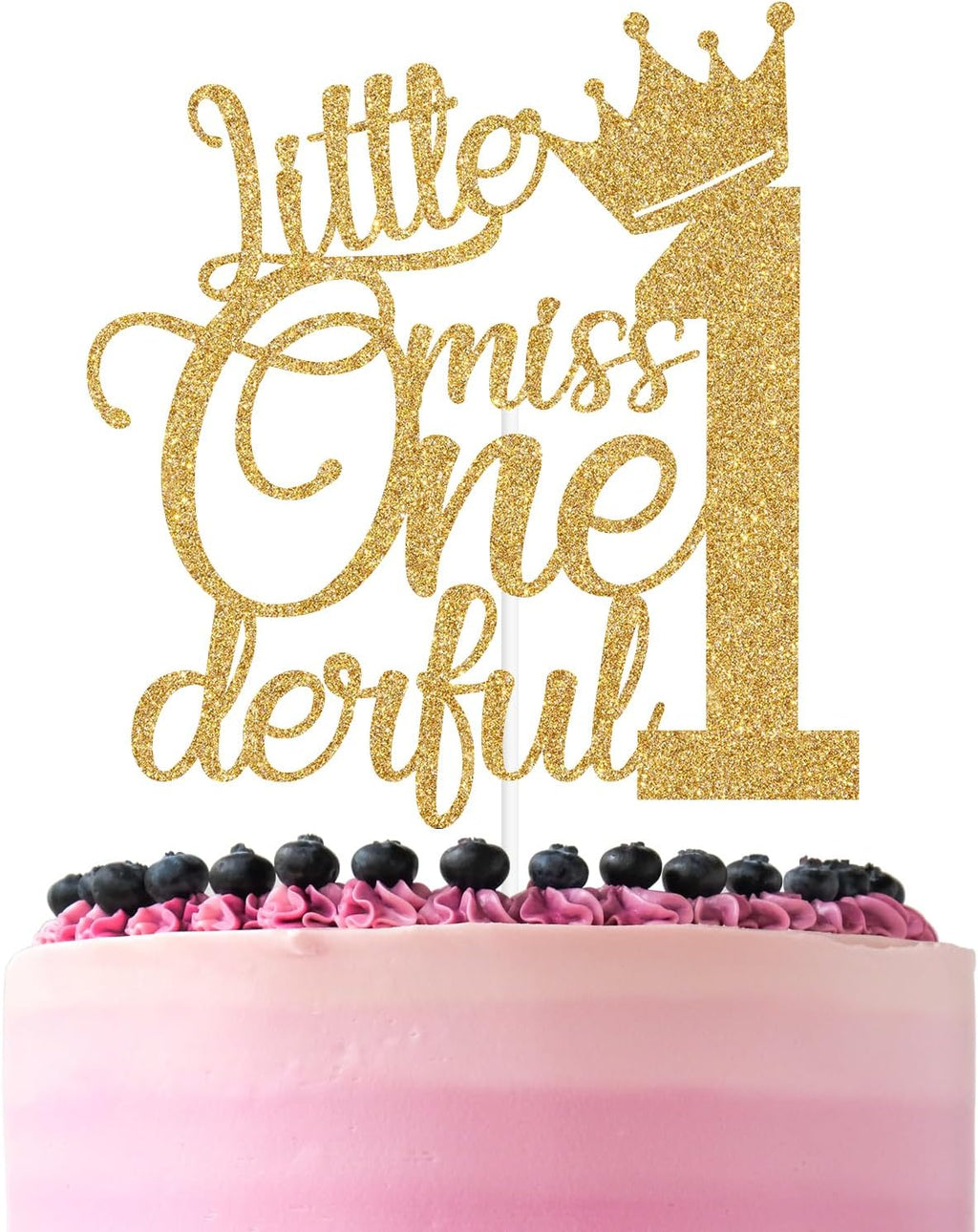 Gold Glitter Little Miss Onederful Cake Topper, One/My 1st Birthday, Baby's 1st Birthday Baby Shower Party Decorations Supplies