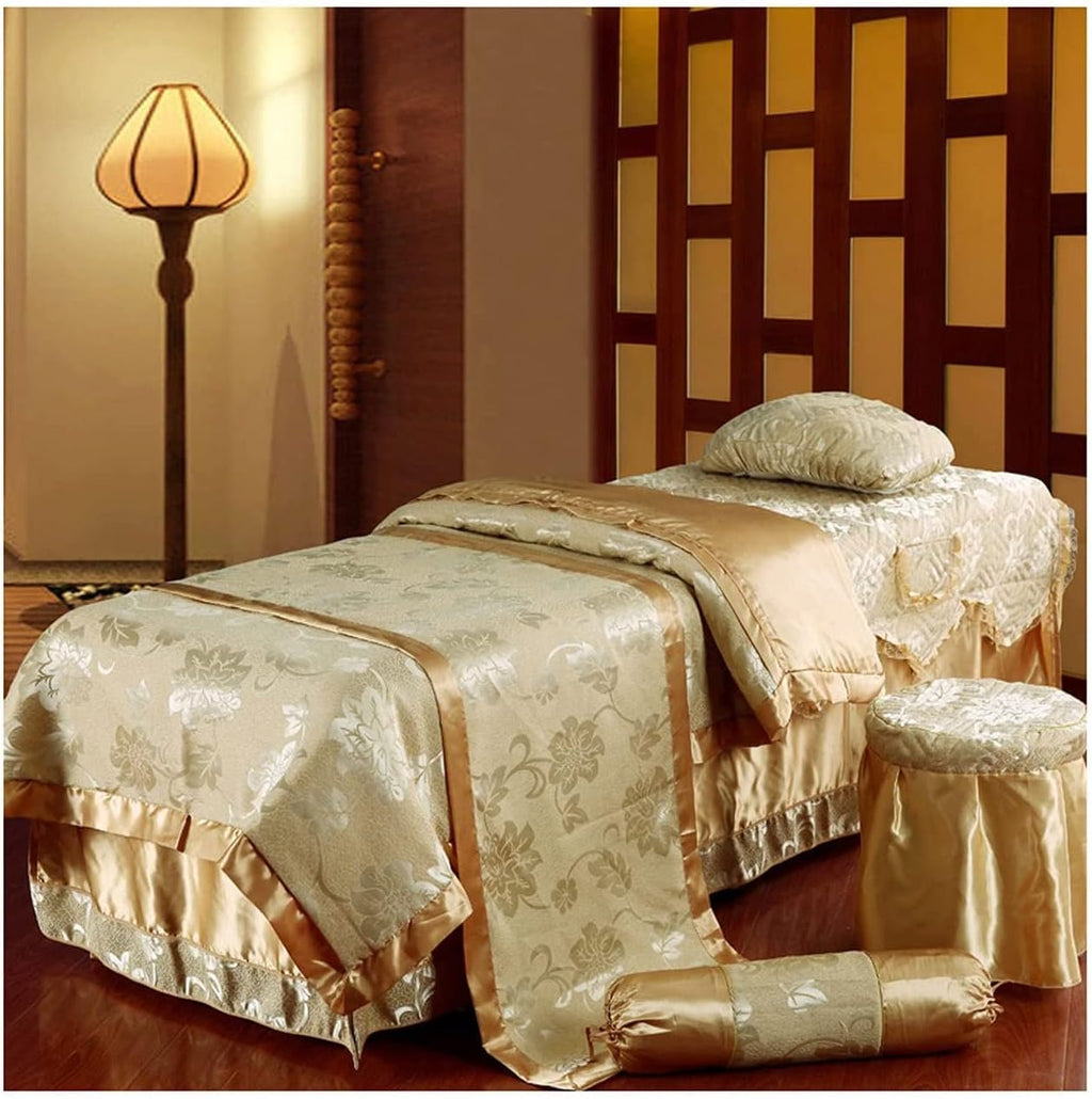4pcs Beauty Salon Bedding Massage Spa Cover Sets European-Style Linen Beauty Bed Bedspread Four-Piece Set of High-end Beauty Salon Dedicated Massage Bed Bedspread(Gold,70 * 190cm)