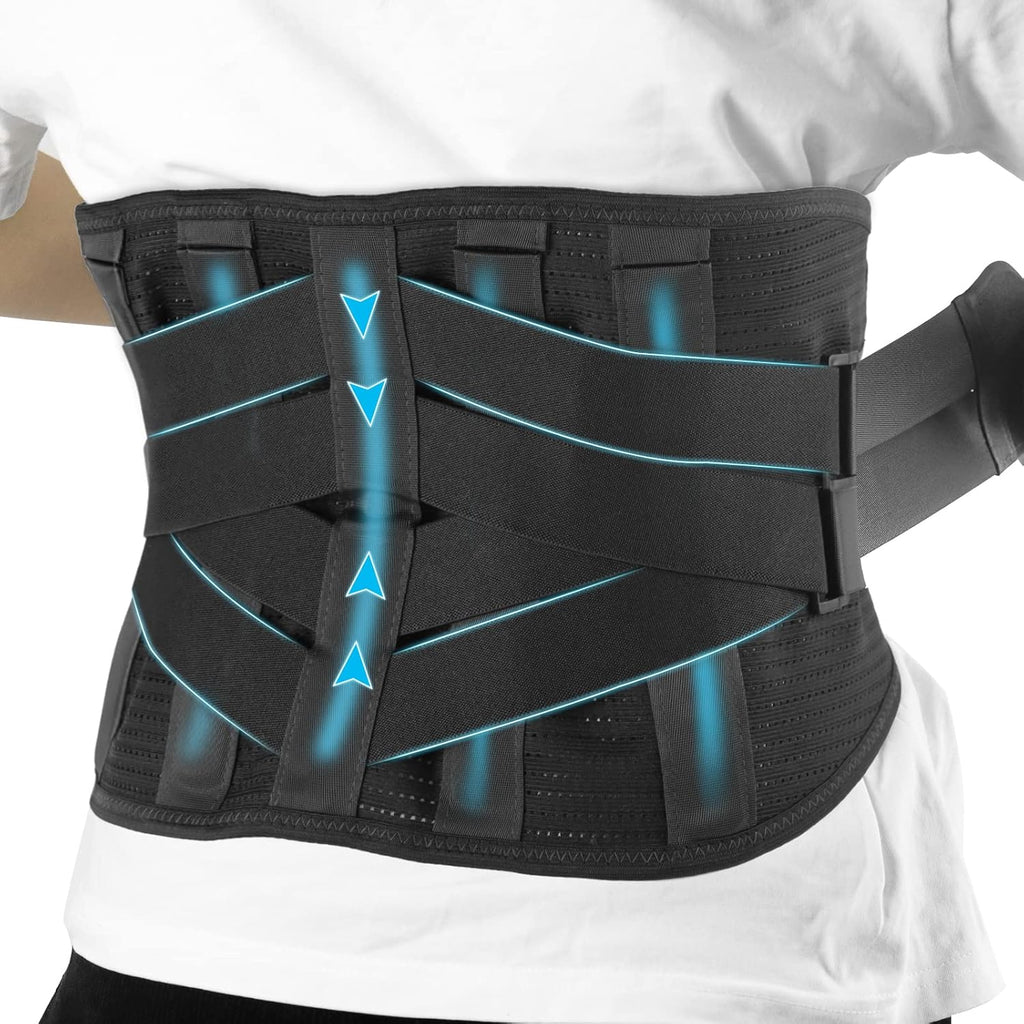 Lower Back Brace for Back Pain Relief, Breathable Lower Back Support for Women & Men, Adjustable Lumbar Support Belt with 7 Stays for Herniated Disc, Sciatica (Large, Black)