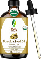 SVA Pumpkin Seed Oil Organic - 4 Fl Oz – 100% Natural Cold Pressed Organic Pumpkin Oil - for Face, Skin Care, Hair Care, Scalp Massage & Body Massage – Carrier Oil with Dropper