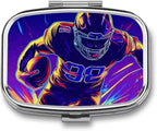 Neon Rugby Players Pill Box Small Pill Organizer with 2 Compartments and Mirror Portable Travel Metal Pillcase for Pocket Or Purse, Privacy-Protecting Medicine Box