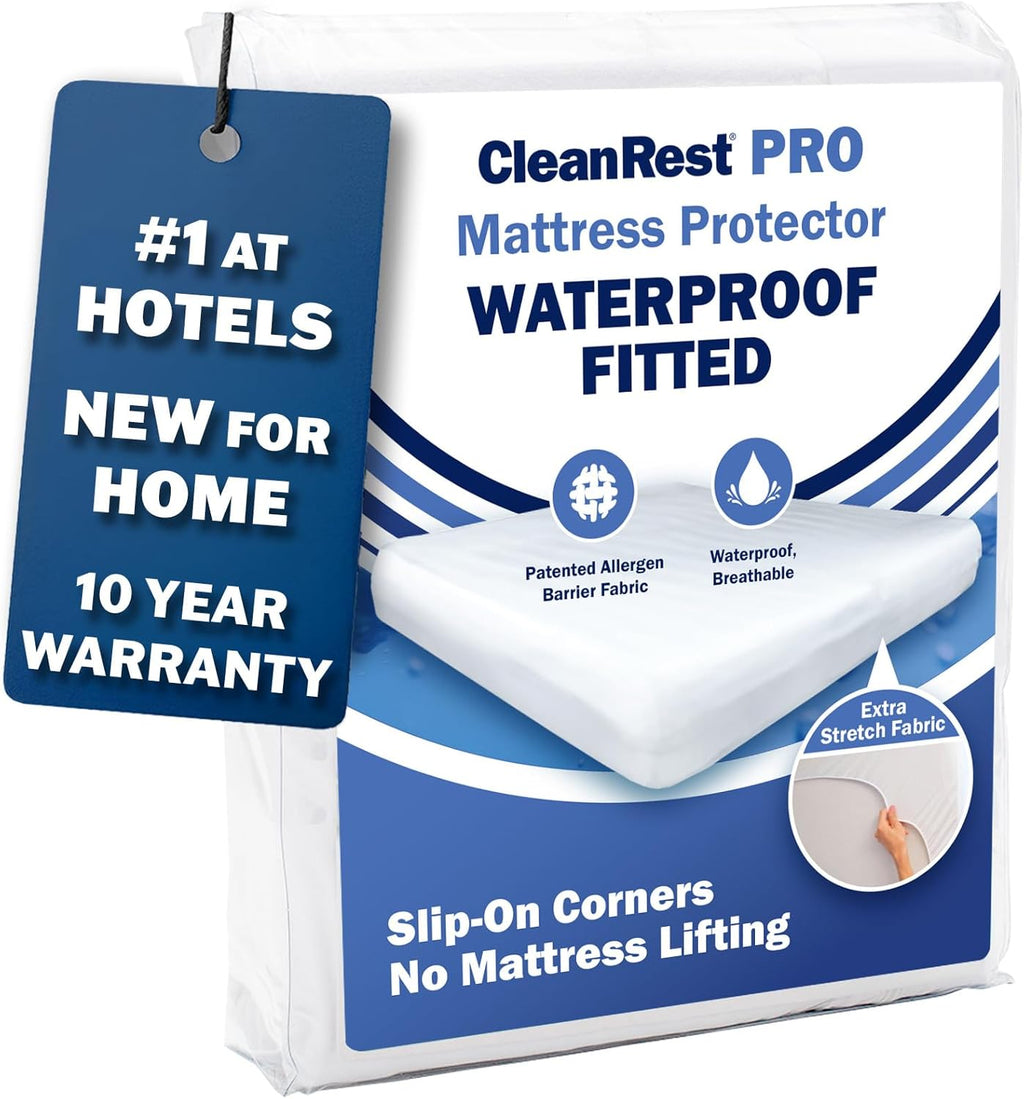 CleanRest Waterproof Mattress Fitted Sheet Protector, Ultimate Defense Against Spills and Wear, MicronOne Allergen Barrier, Breathable, Chemical-Free, Fits Mattress Depths 12" to 21" (Queen)
