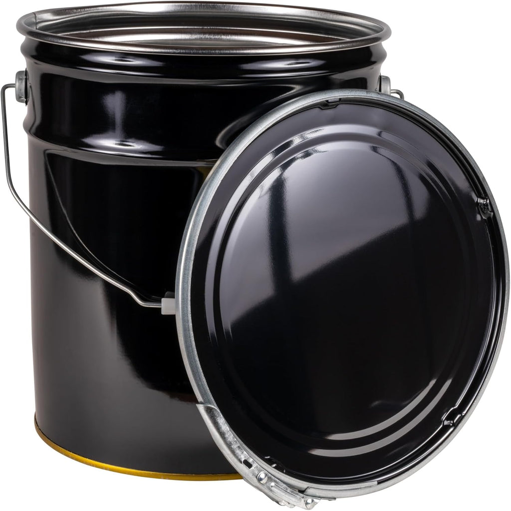 ATERET 5 Gallon Black Metal Bucket & Lever Lock Pail Lid, Heavy Duty Durable Pails and Lids for Outdoor and Household Use