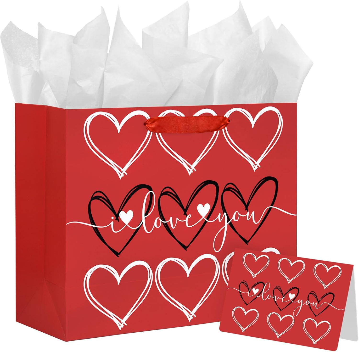 DaiUni 13" Large Valentine Gift Bag with Tissue Paper for Valentines Day(i love you)