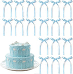 20 PCS Light Blue Bow Cake Toppers, Blue Ribbon Bows for Cake, Bow Decorations for Birthday, Baby Shower, Wedding, Bachelorette, Graduation, Dessert Table, Engagement, Mothers Day Decorations