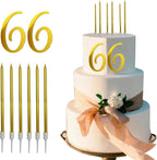 8 PCS Birthday Candles Cake Toppers Gold Glitter Happy Birthday Cake Toppers 66th Birthday Cupcake Toppers 66st Birthday Decorations for Boys Girls Women Men Wedding Anniversary Party Favors