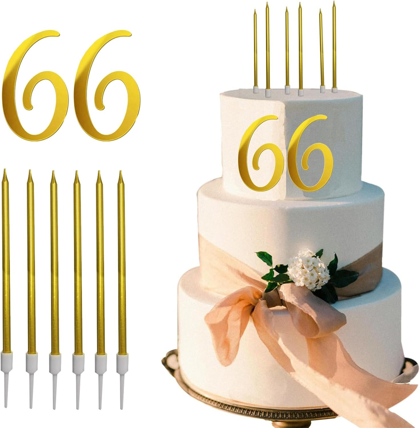 8 PCS Birthday Candles Cake Toppers Gold Glitter Happy Birthday Cake Toppers 66th Birthday Cupcake Toppers 66st Birthday Decorations for Boys Girls Women Men Wedding Anniversary Party Favors