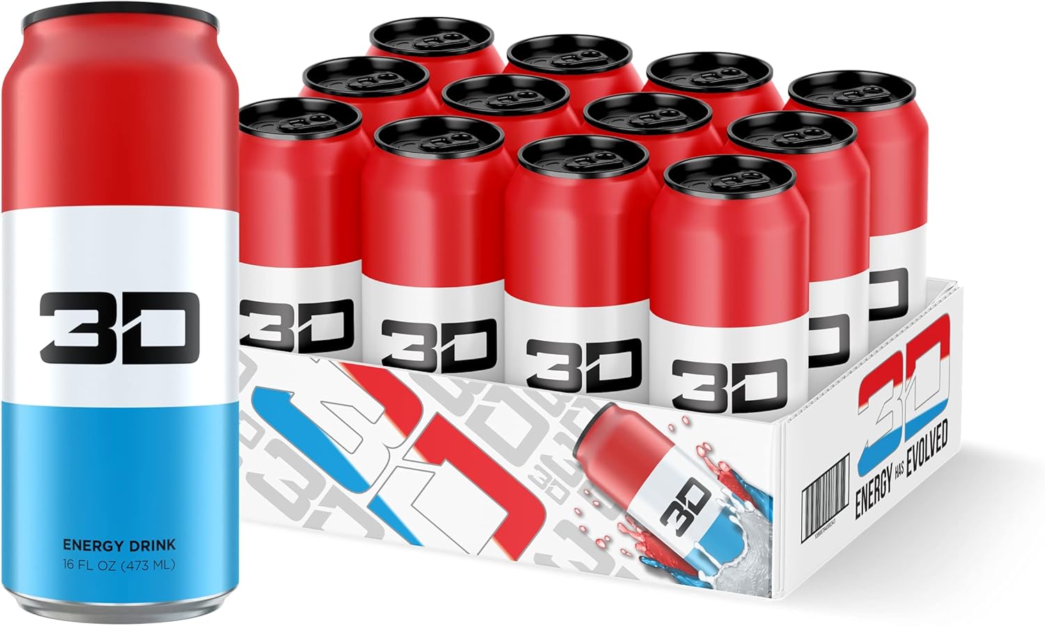 3D Energy Liberty Pop | Sugar Free Energy Drink | Pre Workout Energy | 200mg Caffeine with Taurine and L-Carnitine | 16 Fluid Ounce | 12 Pack | Red, White and Blue