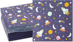 BLUE PANDA Rocket Ship Space Napkins - 5 x 5 in, 50-Count, 3-Ply Blue - Outer Space Party & Birthday Decorations - Kids Party Napkins