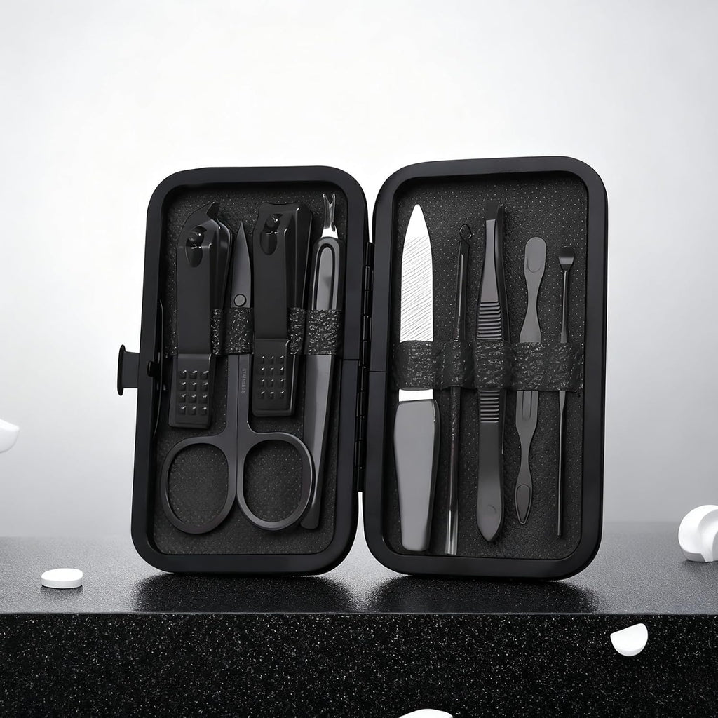 9PCS Nail Clippers and Tweezers Set, Professional Stainless Steel Manicure & Pedicure Kit with Portable Leather Travel Case for Men & Women