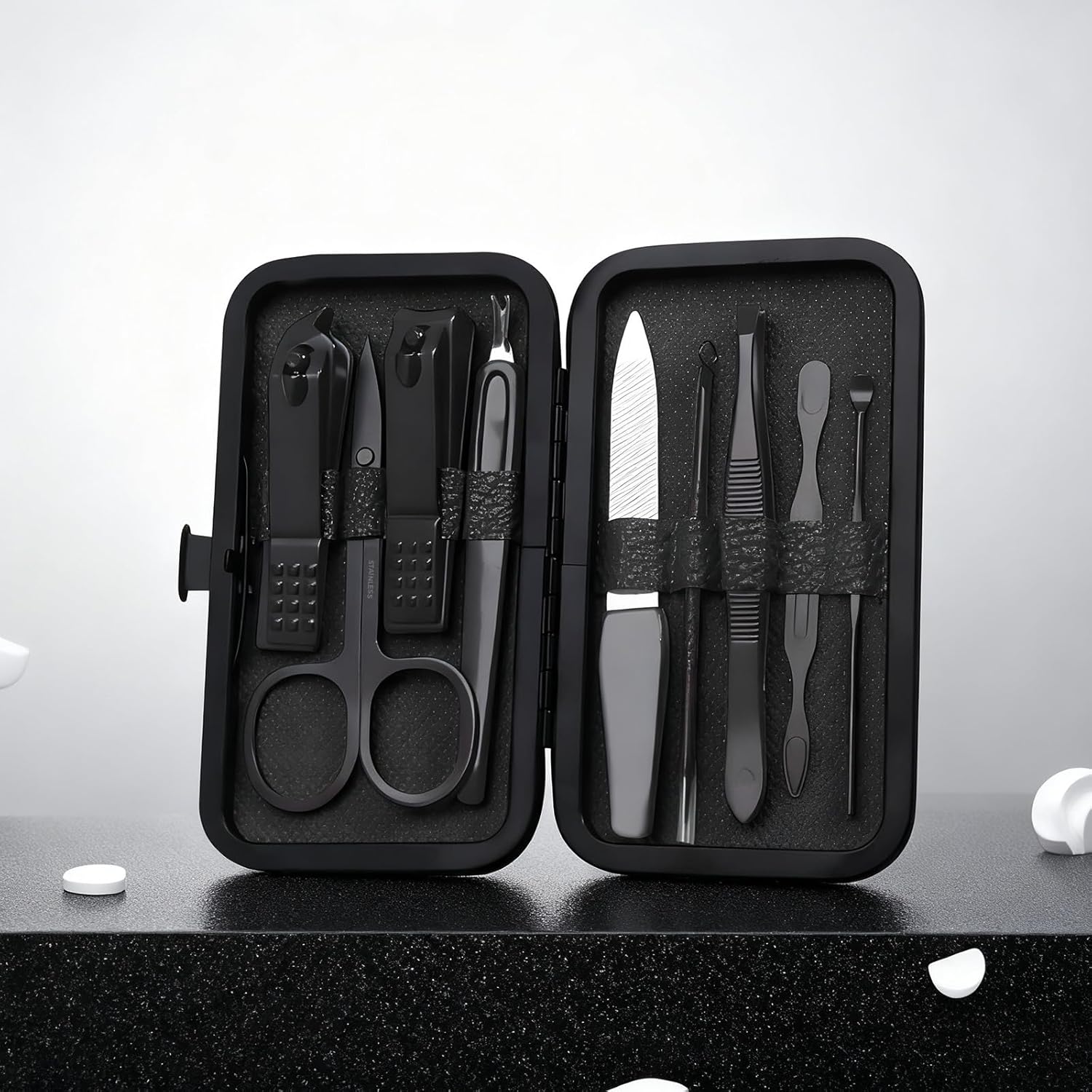 9PCS Nail Clippers and Tweezers Set, Professional Stainless Steel Manicure & Pedicure Kit with Portable Leather Travel Case for Men & Women