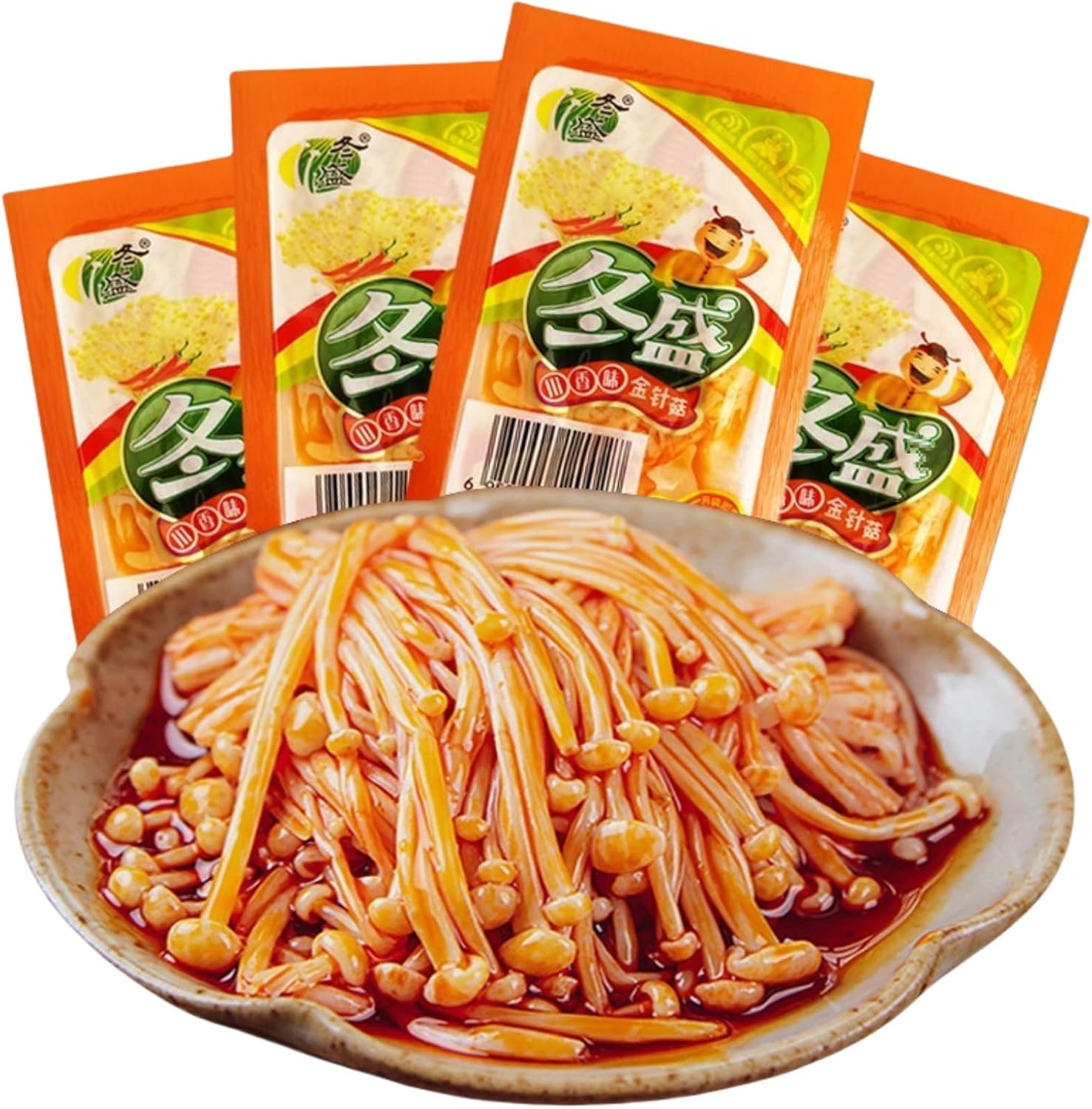 Noble Createaprototype Spicy Enoki Mushroom Snack, Chinese Style Chili Oil Pickled Mushrooms, Ready to Eat, Vegan, Gluten Free