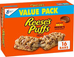 REESE'S Puffs Cereal Treat Bars, Peanut Butter and Cocoa, Snack Bars, Value Pack, 16 Ct, 13.6 oz