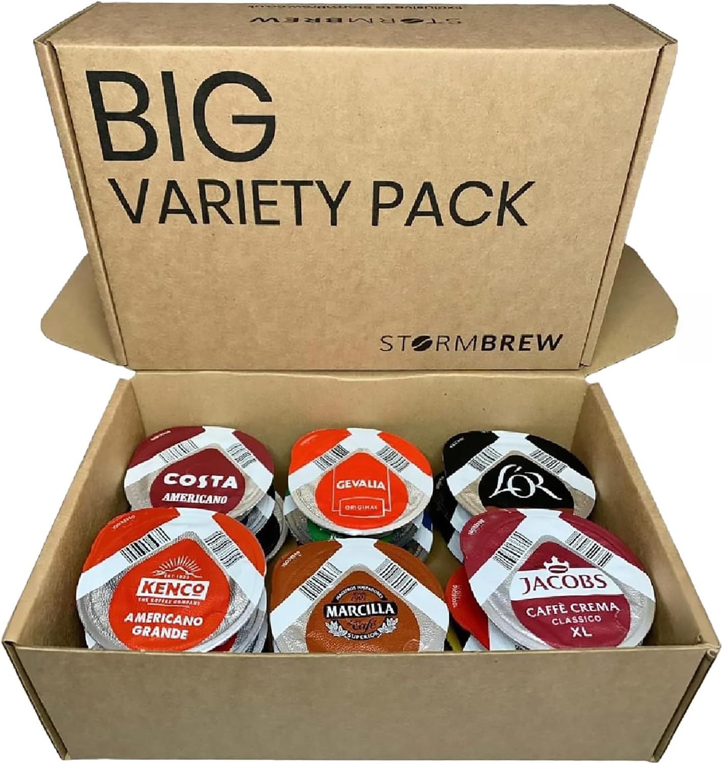 Tassimo 22 T- Discs Pods Variety Pack: Coffee, Chocolate Capsules in StormBrew Gift Box