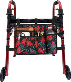 Walker Bag Basket with Cup Holder Suit for Adult Folding Walkers Rollator Organizer Carry Storage Pouch Water-Resistant Armrest Accessories for Seniors, Elderly, Handicap (Bauhinia)