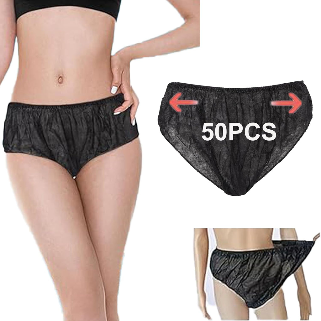 VINGVO Disposable Underwear for Women, 50pcs Black Disposable Panties Travel Underwear for Men, One Size Shorts for Daily Outdoor, Hotel, Spa Travel