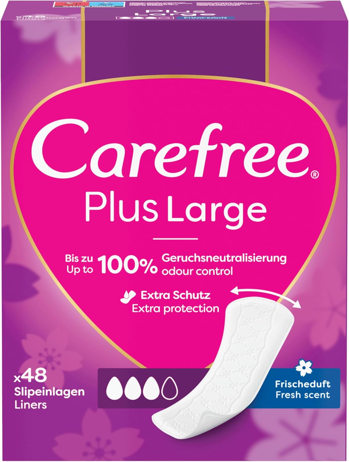 Carefree Plus Large Fresh, 48 pcs, Super-Absorbent - Instantly Block Moisture, up to 100% Odor Neutralization