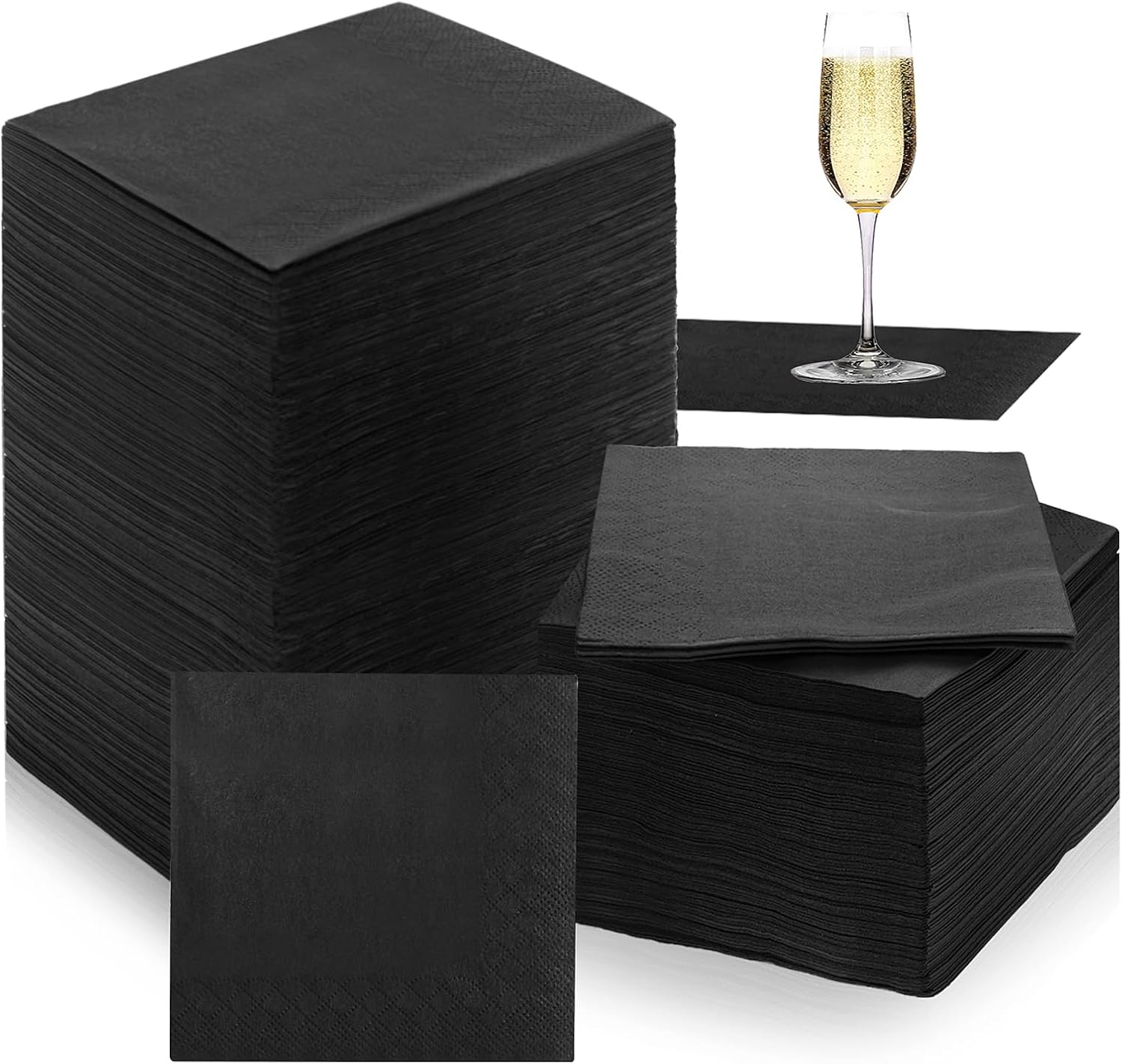1000 Pack Black Cocktail Napkins, 2-Ply 5 x 5 Inch Disposable Beverage & Dinner Paper Napkins Bulk, Elegant Party Napkins for Wedding, Bar, Birthday, Restaurant & Holiday Events