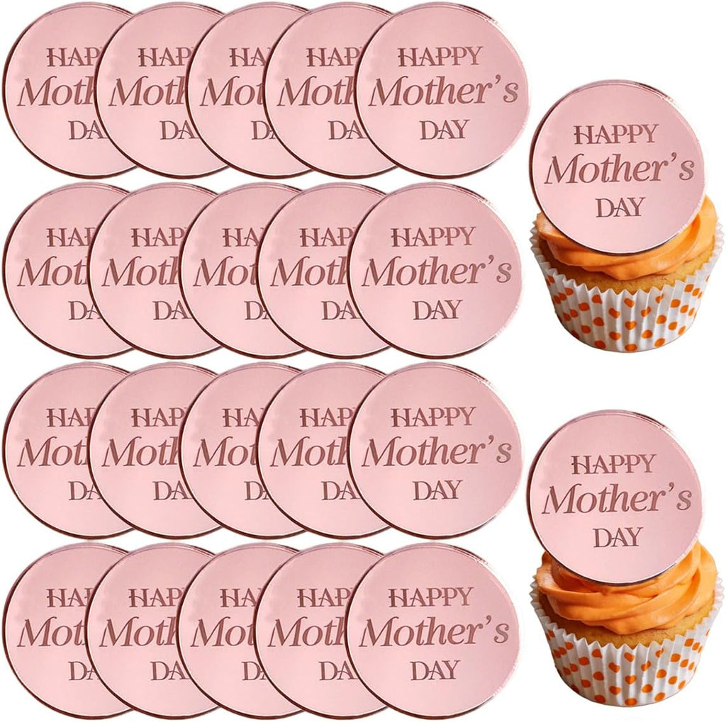 20 pcs Happy Mother's Day Cupcake Toppers Acrylic Mirror Disc Round Cake Picks For Mothers Day dessert Decorations cake Supplies
