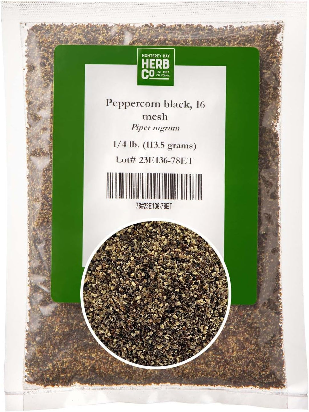 Black Peppercorn (16 Mesh), by Herb Co, Premium Ground Pepper Essential Spice for Seasoning & Cooking, 1/4 lb