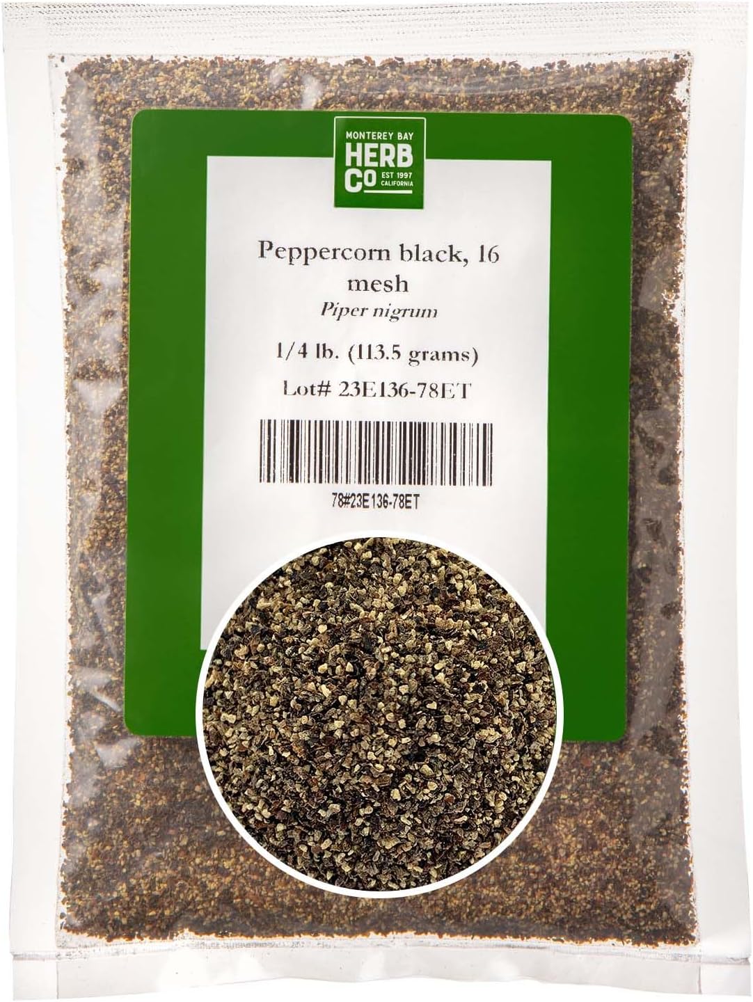 Black Peppercorn (16 Mesh), by Herb Co, Premium Ground Pepper Essential Spice for Seasoning & Cooking, 1/4 lb