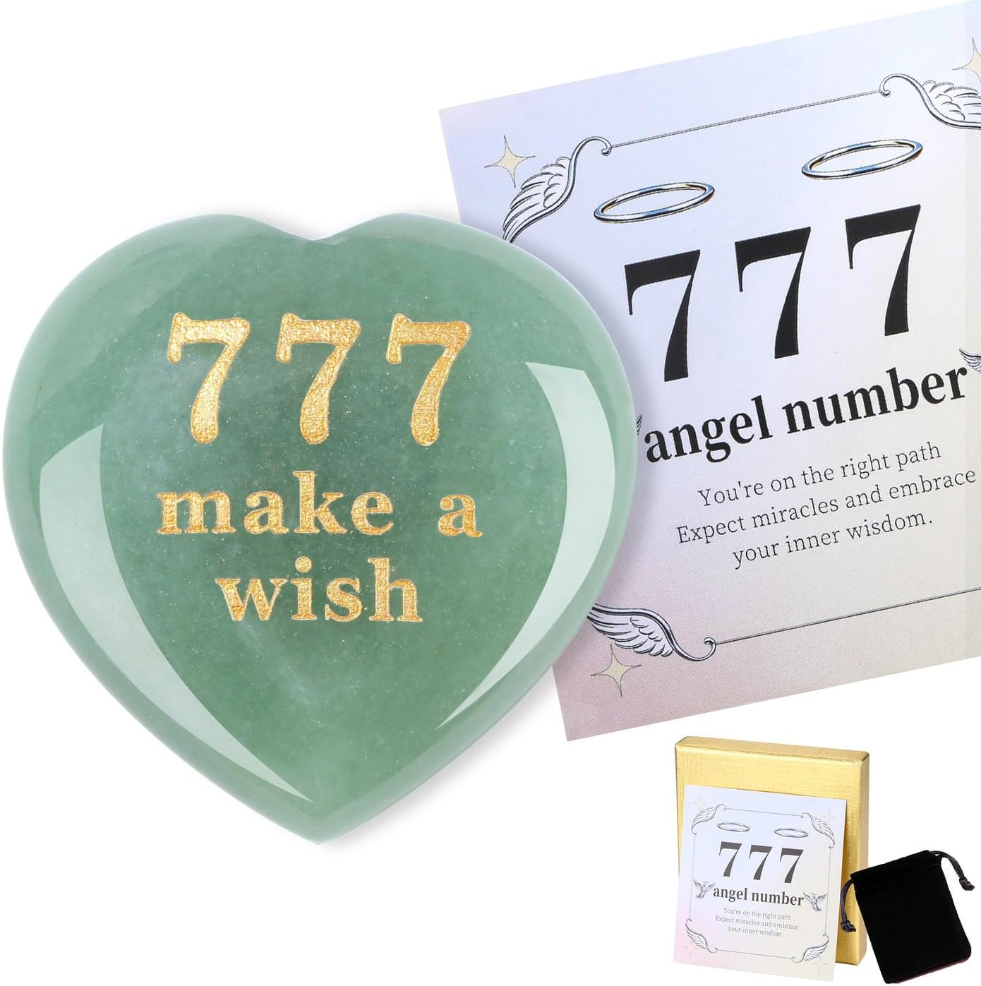 DUQGUHO Good Luck Gifts Crystals Heart for Women Mom Men Green Aventurine Crystal 777 Lucky Angle Number Good Luck Charms Love Stone Inspirational Spiritual Heart Crystal Gifts