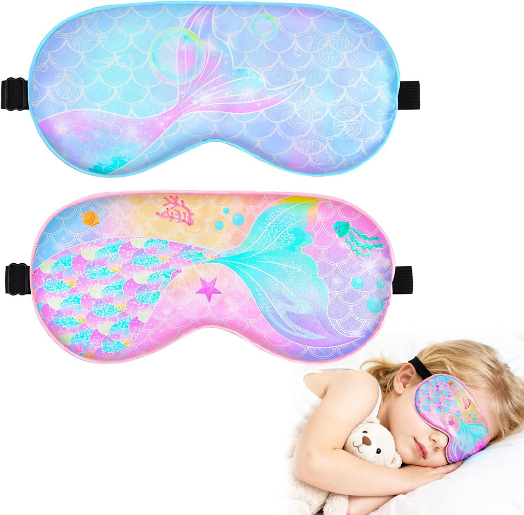 OlyPegic 2 Pcs Kids Sleep Mask Girls Silk Eye Mask Sleeping with Adjustable Strap Soft Lightweight Kids Eye Cover Mask Blindfold Shade Light Blocking Travel and Home Use Girls Teens Rainbow Unicorn