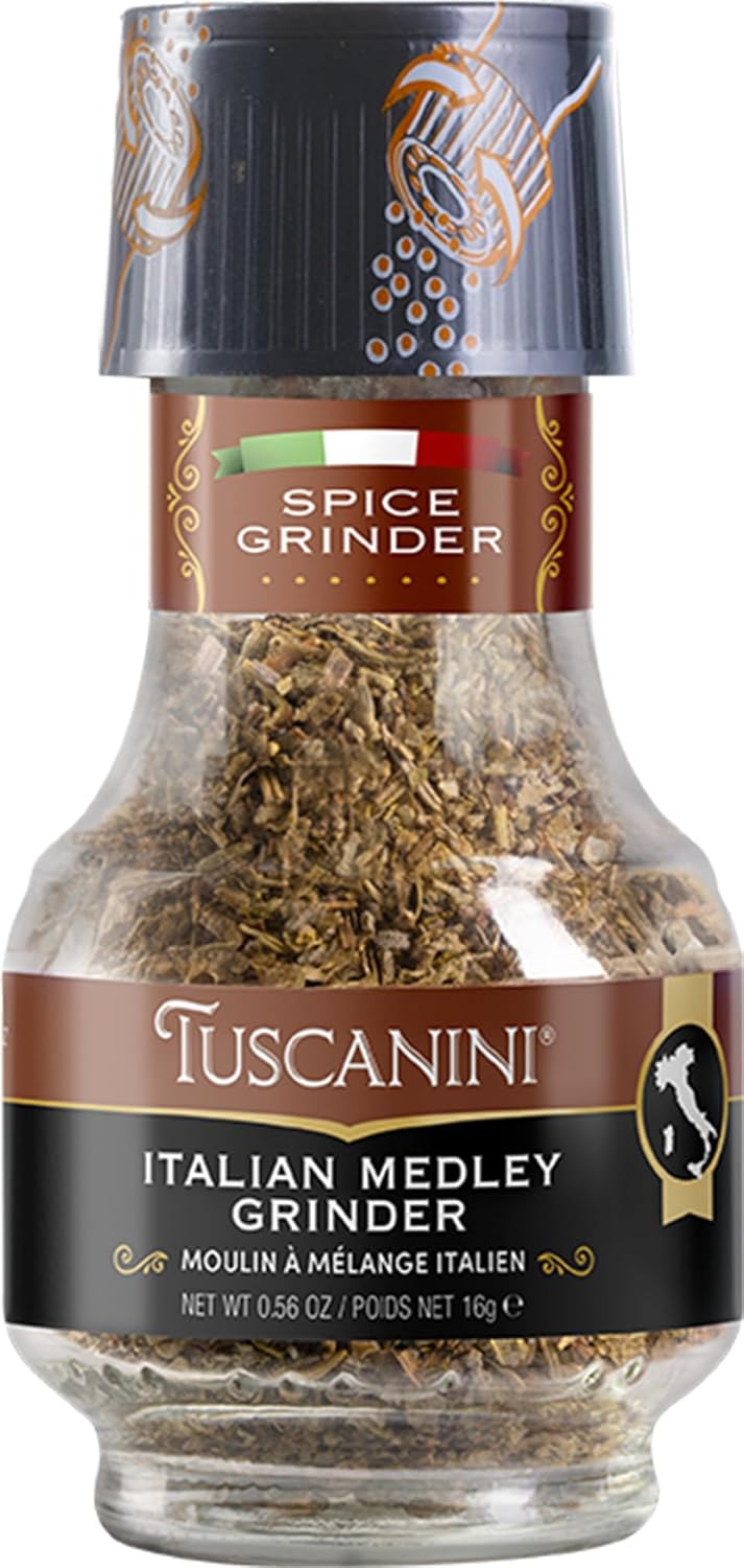 Tuscanini Premium Italian Medley Spice Grinder, .56oz | Freshly Ground Italian Seasoning | Product of Italy