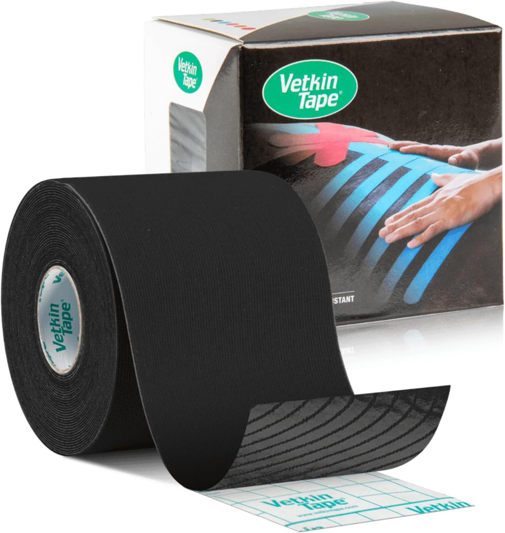 VETKIN VetkinTape Canine & Equine Kinesiology Tape | Veterinary Medical Tape | Vet Wrap for Joint Support & Pet Care | Self Adhesive Bandage Wrap | Black | 2.4in | (Pack of 1)