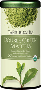 The Republic of Tea Organic Double Green Matcha, Individual Tea Bags with Japanese Matcha Tea Powder and Green Tea Leaves Blend, Natural Unbleached Bags in Reusable Tin Canister, 50 Tea Bags