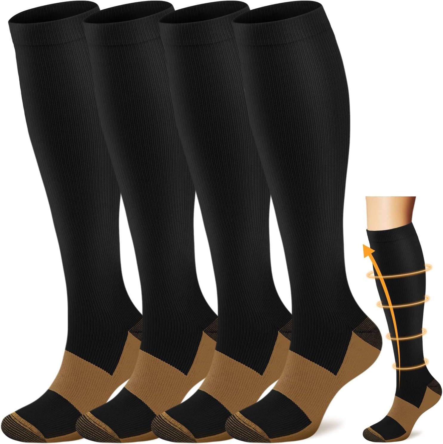 ACTINPUT Copper Compression Socks Men & Women 4 Pairs,Best Support for Nurses,Running,Cycling,FLying
