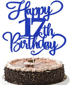 Glitter Happy 17th Birthday Cake Topper,Hello 17，Cheers to 17Years,17th Anniversary Cake Topper， boy girl 17 years old birthday Party Decor (blue)