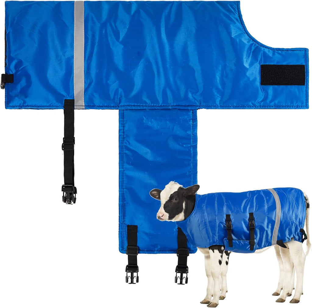 Dunzy 2 Pcs Calf Blanket Calf Coat Jacket Foal Blanket Warming Waterproof Windproof Saver Livestock for Cows Goats (Blue)