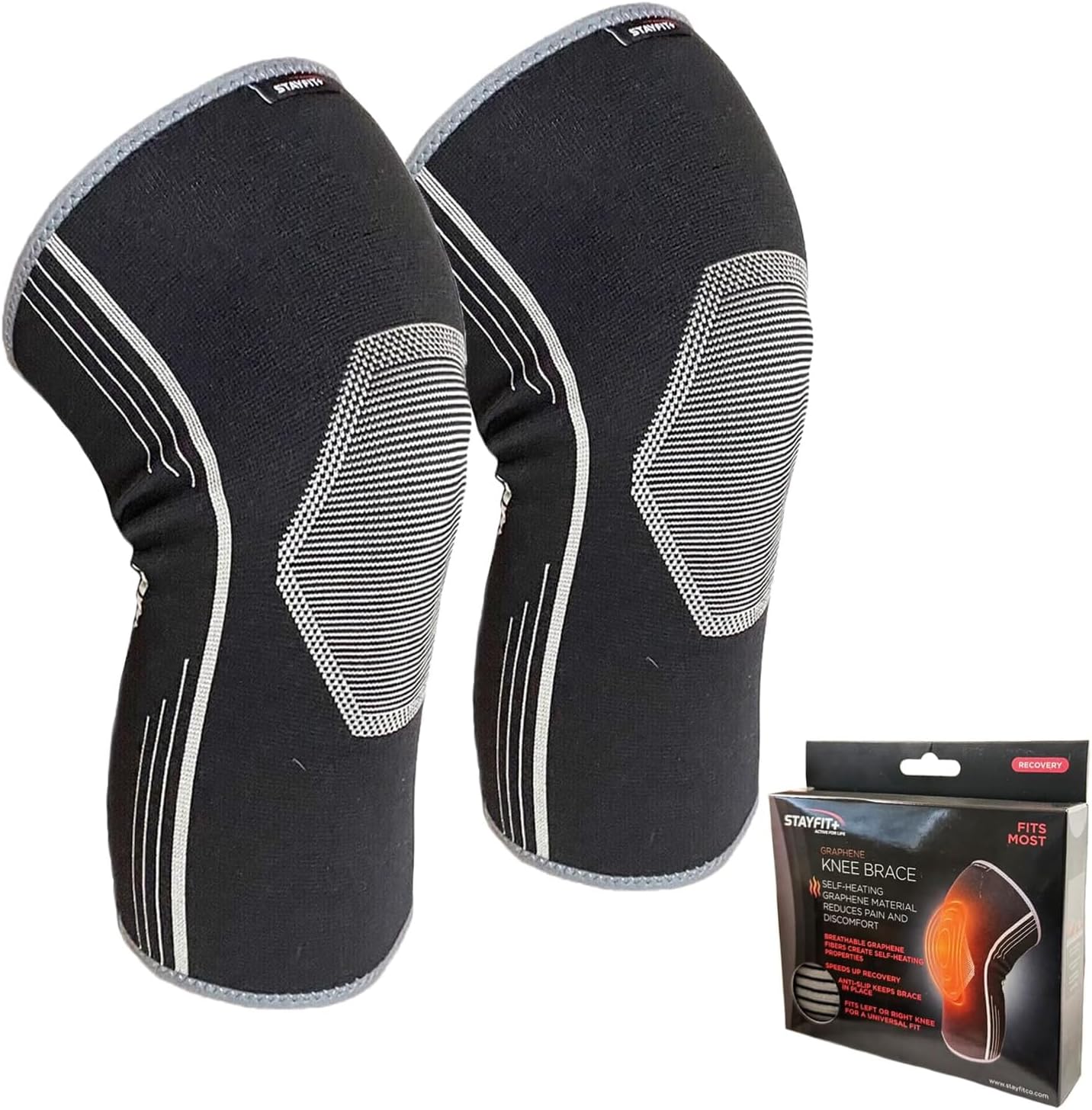 Stayfit [2 Pack] Heating Graphene Knee Brace for Healing Knee Pain Relief, Comfortable Woven Compression Sleeve Wrap Recovery, Unisex