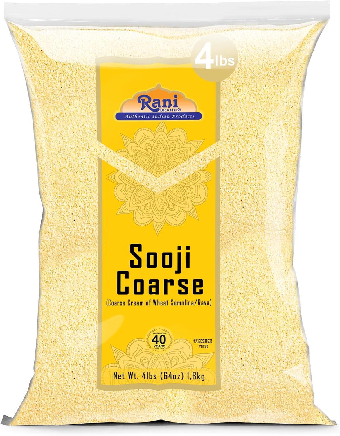 Rani Sooji Coarse (Farina, Suji, Rava, Rawa, Wheat Semolina) Flour 64oz (4lbs) 1.81kg Bulk ~ All Natural | Vegan | NON-GMO | Indian Origin