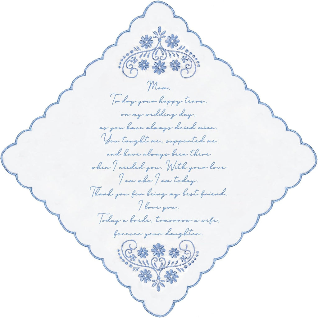 LADY&HOME Something Blue Embroidered Wedding Handkerchief, Mom, Dad, Daughter, New Mom, New Dad