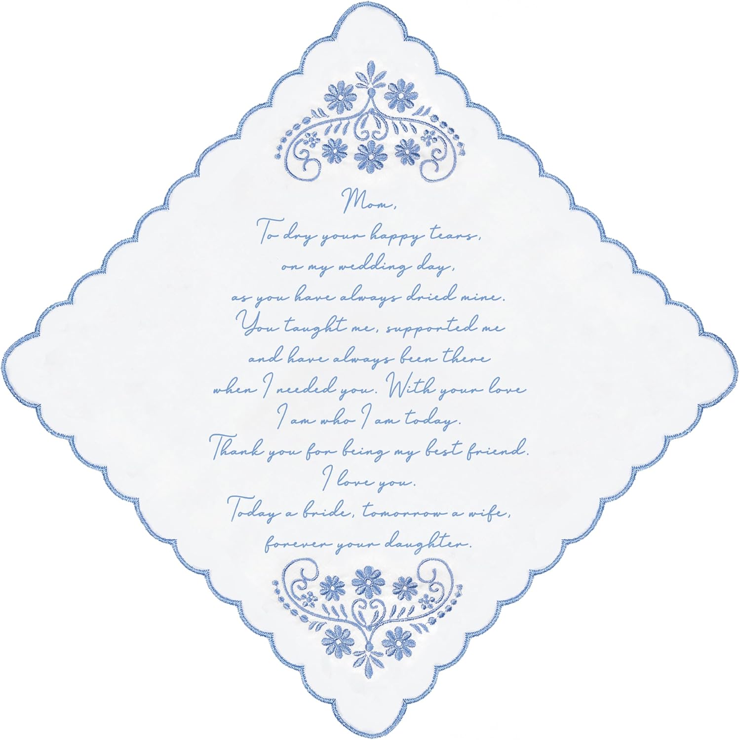 LADY&HOME Something Blue Embroidered Wedding Handkerchief, Mom, Dad, Daughter, New Mom, New Dad