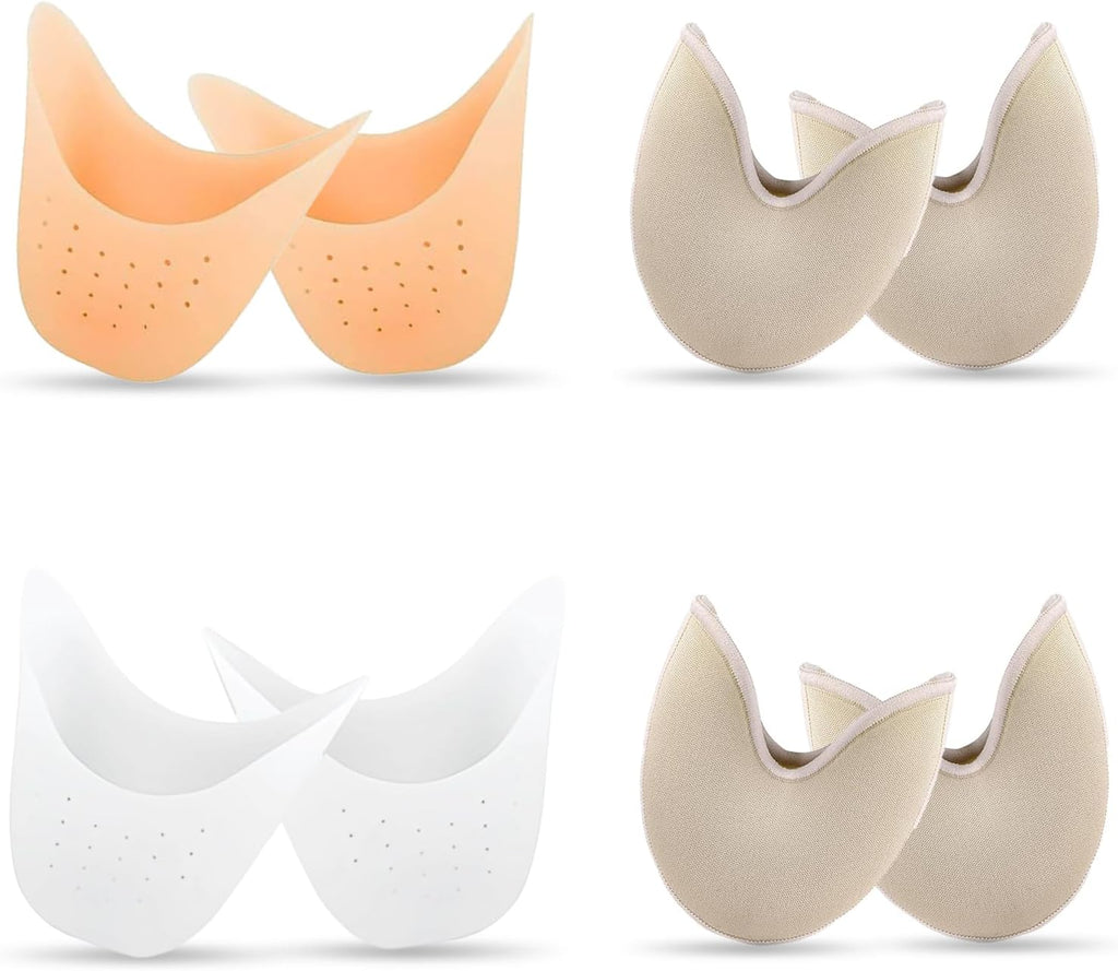 4 Pairs Toe Pads for Pointe Shoes(2 Pairs Cotton Pointe Shoe Toe Pads & 2 Pairs Silicone Gel Pads Pointe Shoes Protectors), Ballet Dance Toe Pad, High Heels Toe Caps, for Foot Metatarsal Protection