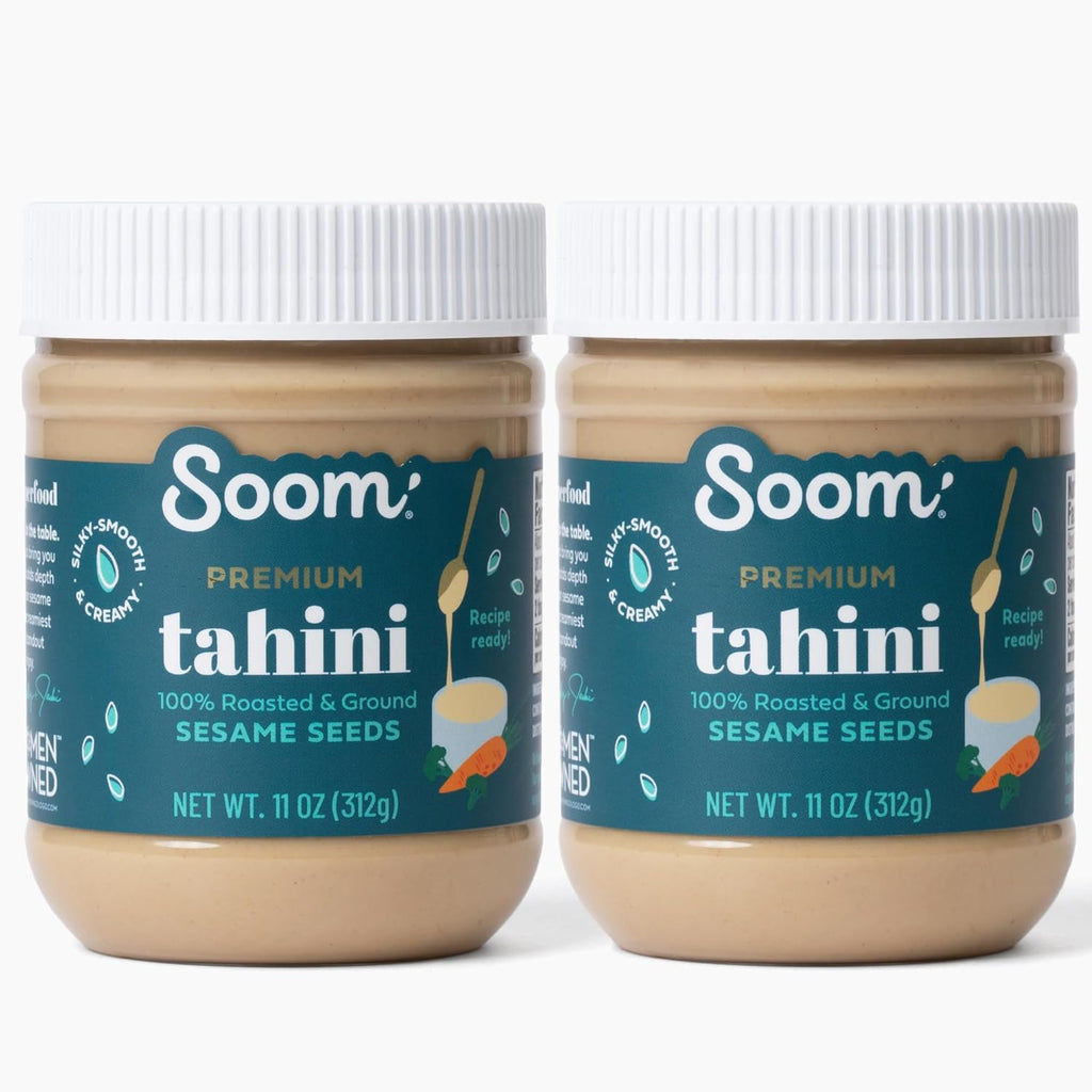 Soom Foods Premium Tahini 11oz (2 Pack) | Roasted & Ground Sesame Seed Paste | Creamy Tahini for Dubai Chocolate, Hummus, Sauces | Vegan, Nut-Free, Gluten-Free, Kosher, Keto, Paleo, Whole30