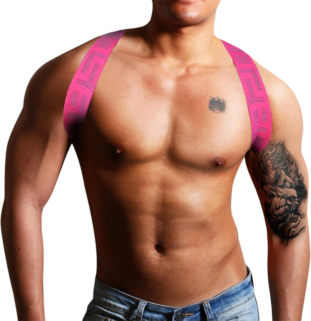 Cool Belts for Men Mens Chest Harness Belt Elastic Shoulder Body Strap Cosplay Costume Belt for Men (Hot Pink, One Size)