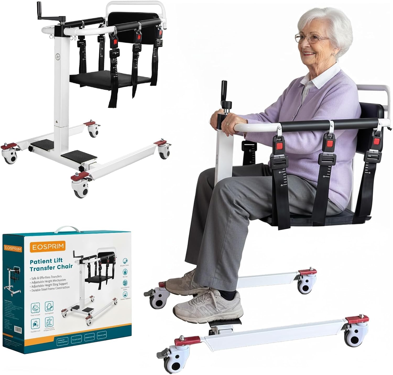 Eosprim Patient Lift Transfer Chair, Wheelchair to Car Transfer Devices, Shower Lift Aids for Elderly,Lightweight Foldable with Cushion - Patient with Padded backrest