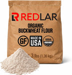 Redlar Fine Organic Buckwheat Flour | Gluten Free Flour | USDA Organic, Non-GMO, Kosher | Ideal for Pancakes, Waffles, Muffins, Quick Breads, & Crepes | 3 Lb (Pack of 1)