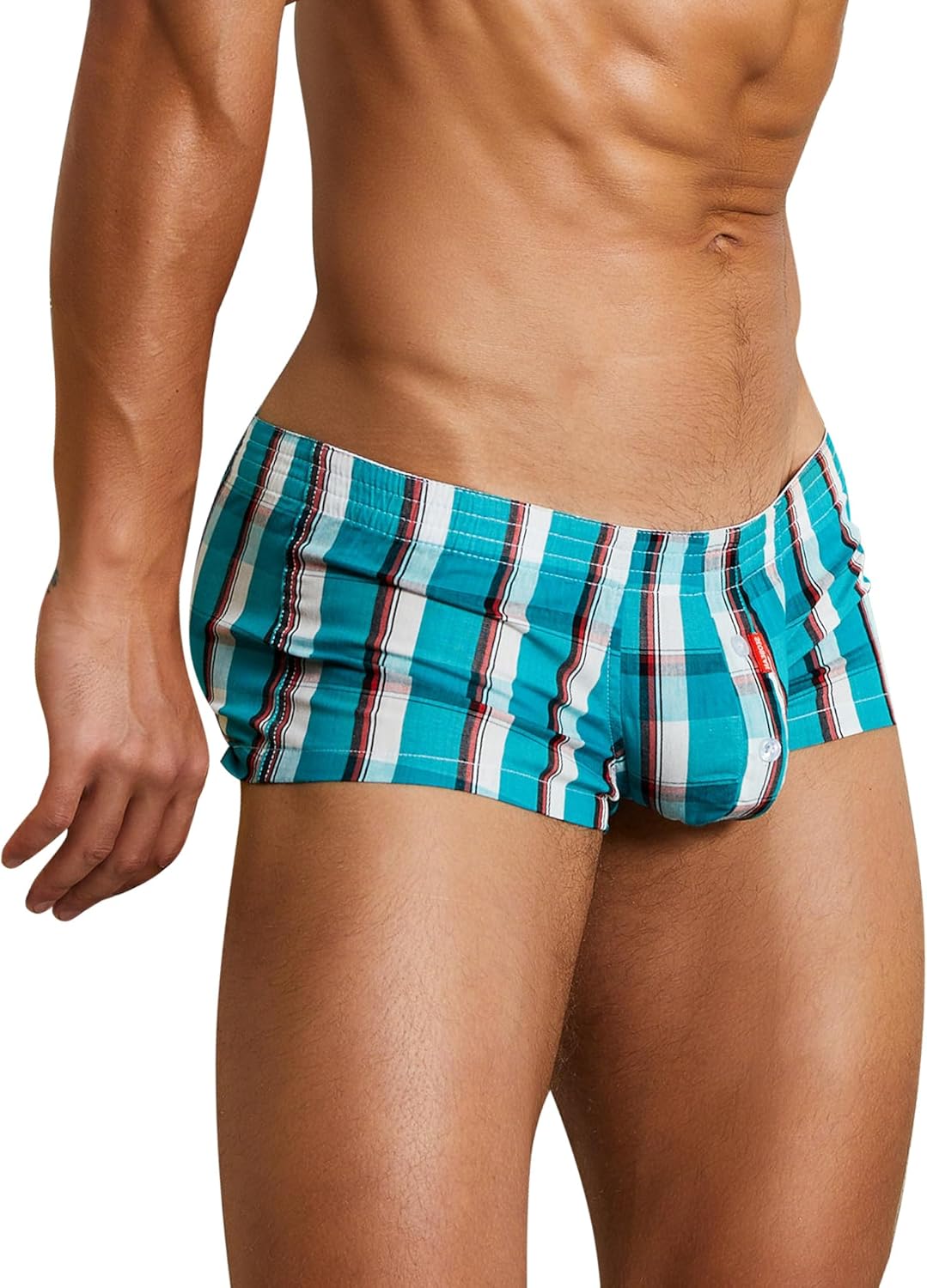 FEOYA Men Cotton Woven Boxers Button Fly Boxer Shorts Low Rise Lounge Boxer Trunks