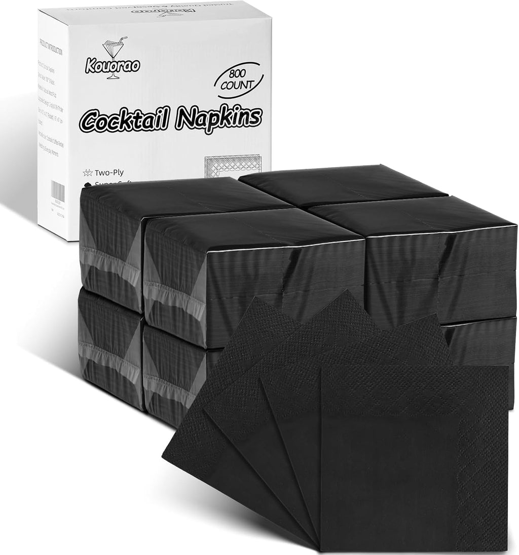 Black Cocktail Napkins - 800 Count Disposable Paper Napkins, 2-Ply 4.5 x 4.5 Inch Beverage Napkins Bulk for Dinner Wedding Bar Party and Everyday Use