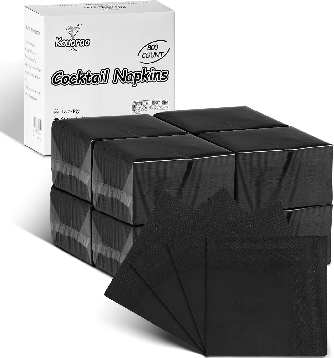 Black Cocktail Napkins - 800 Count Disposable Paper Napkins, 2-Ply 4.5 x 4.5 Inch Beverage Napkins Bulk for Dinner Wedding Bar Party and Everyday Use