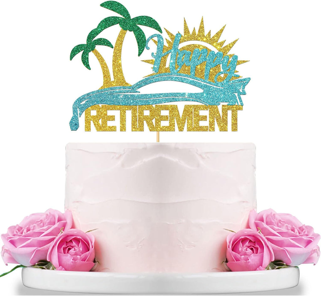 WeBenison Happy Retirement Cake Topper/Enjoy Retirement Party/Going Away Farewell Party Decorations Gold Glitter