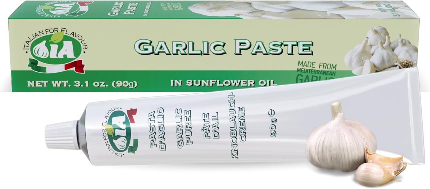 IA Garlic Paste Ready to Use, 1 tube of 3.17oz (90g), Versatile in the Kitchen, Great for Pasta, Sauces and Many Recipes, Gluten-Free, Recyclable and Anti-Waste Packaging