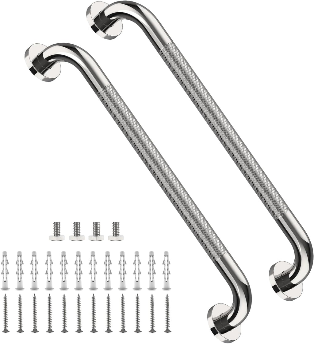 2 Pack 24 Inch Anti Slip Shower Grab Bar Handles, ZUEXT Chrome Stainless Steel Knurled Bathroom Balance Bar, Safety Hand Rail Support,Handicap Elderly Injury Senior Assist Bath Handle(1.25" Diameter)